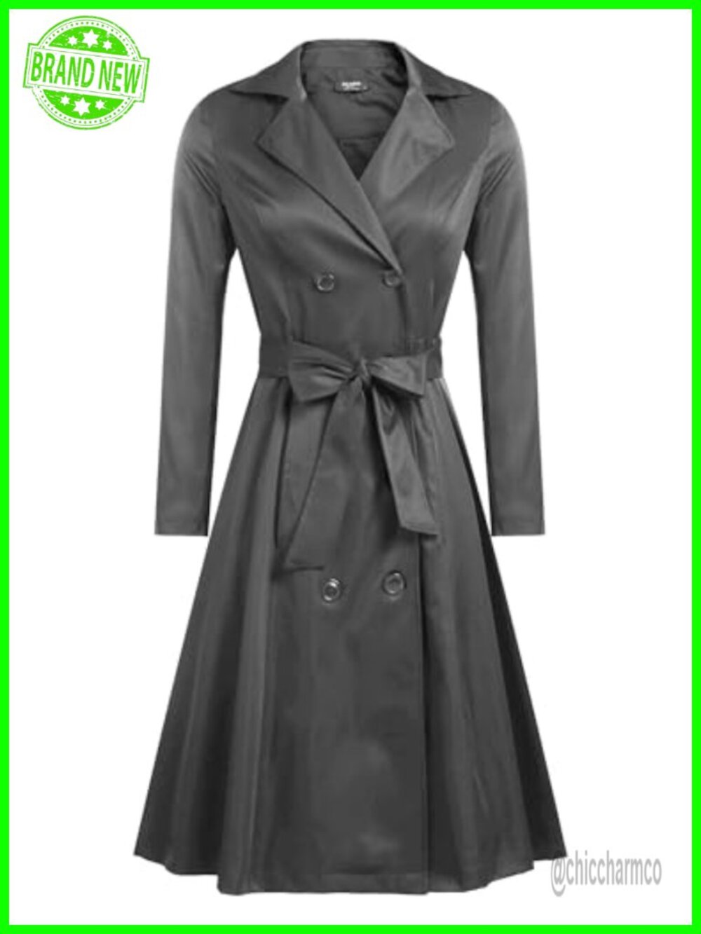 Women's Trench Coat Double-Breasted Belted Long Water Resistant